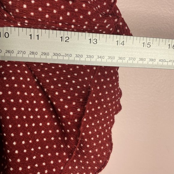 Anthropologie Maeve Women's L Rita Ruffled One Shoulder Top Polka Dots Red Wine - Picture 5 of 7